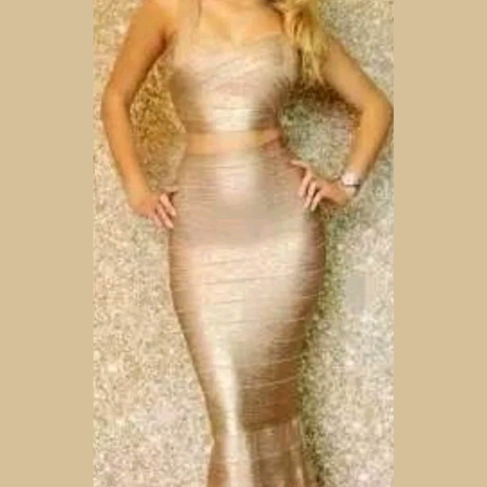 2 Pc Pink Metallic Gold Bandage Crop Top Mermaid